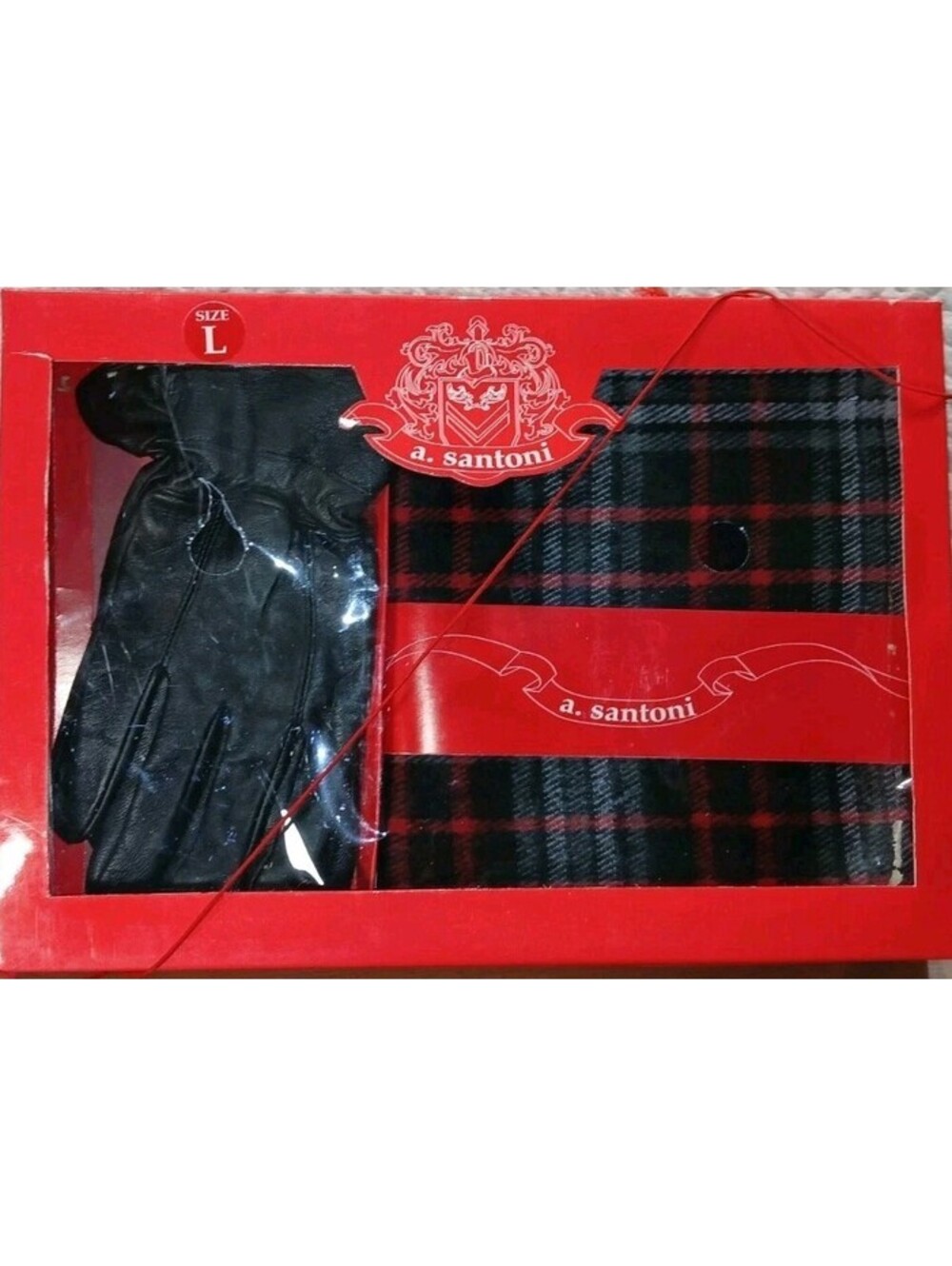 A. Santoni Italian Leather gloves & Soft Touch Acrylic Scarf Set Sz L NEW